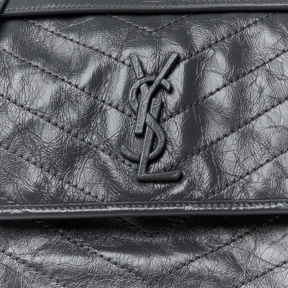 Saint Laurent SAINT LAURENT Crinkled Calfskin Matelasse Monogram Medium Niki Chain Satchel Storm 9 of 11