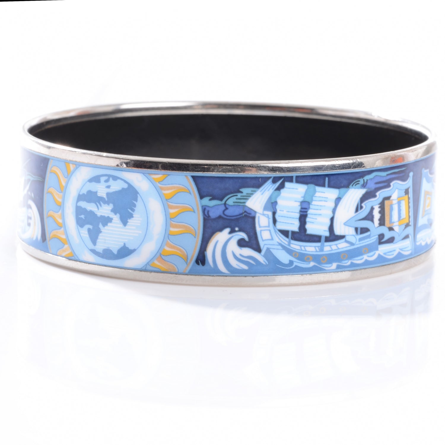 Hermes Enamel Printed Wide Sailing Ships Bracelet 65 4 of 5