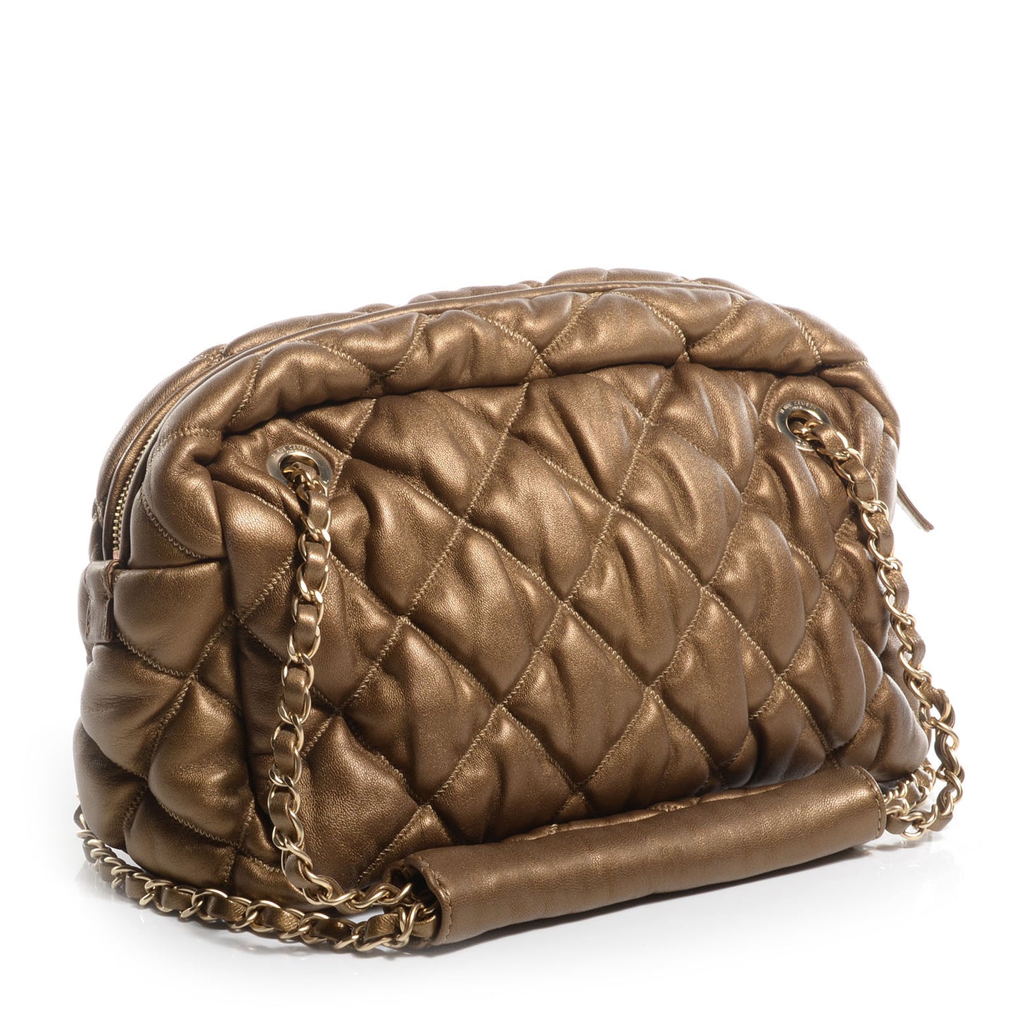 Metallic Lambskin Bubble Quilt Camera Case Bronze