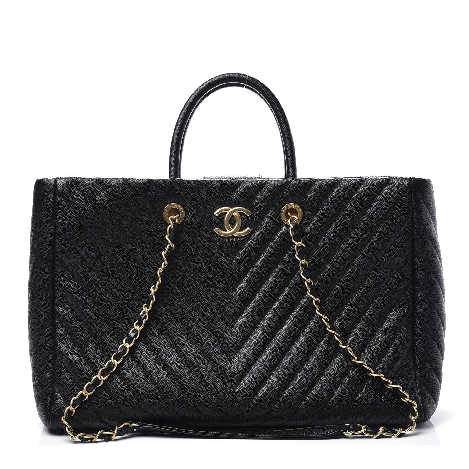 Chanel Caviar Chevron Quilted Coco Handle Shopping Tote Black 1 of 14