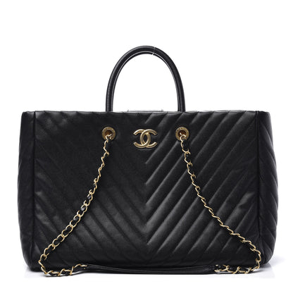 Chanel Caviar Chevron Quilted Coco Handle Shopping Tote Black 1 of 14