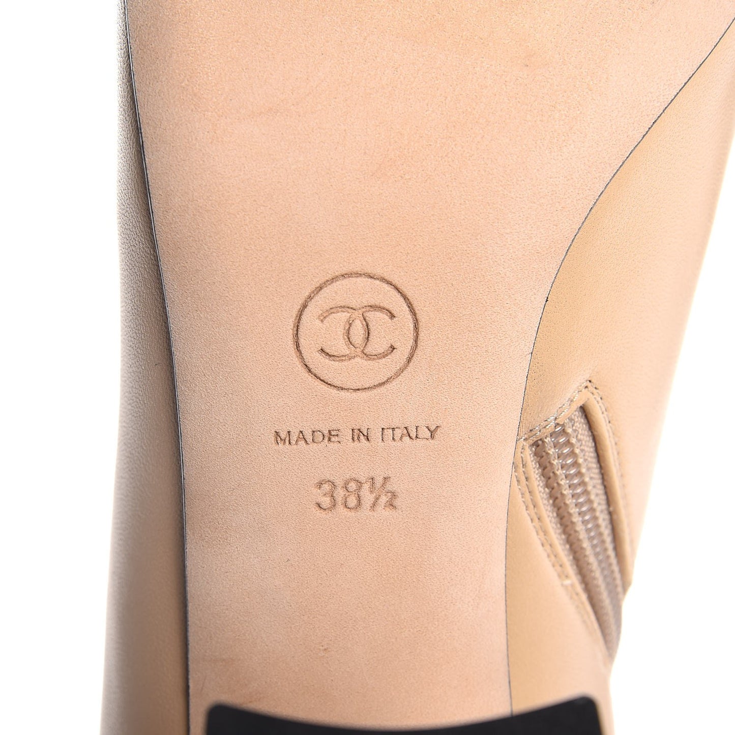 Lambskin CC Chain Cap Toe Short Boots 38.5 Beige Black