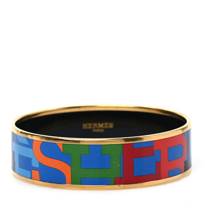 Hermes Enamel Wide Printed Capitales Bracelet 70 1 of 5