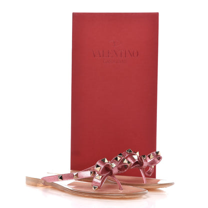 Valentino Garavani PVC Jelly Glitter Rockstud Bow Thong Sandals 37 Pink 8 of 8