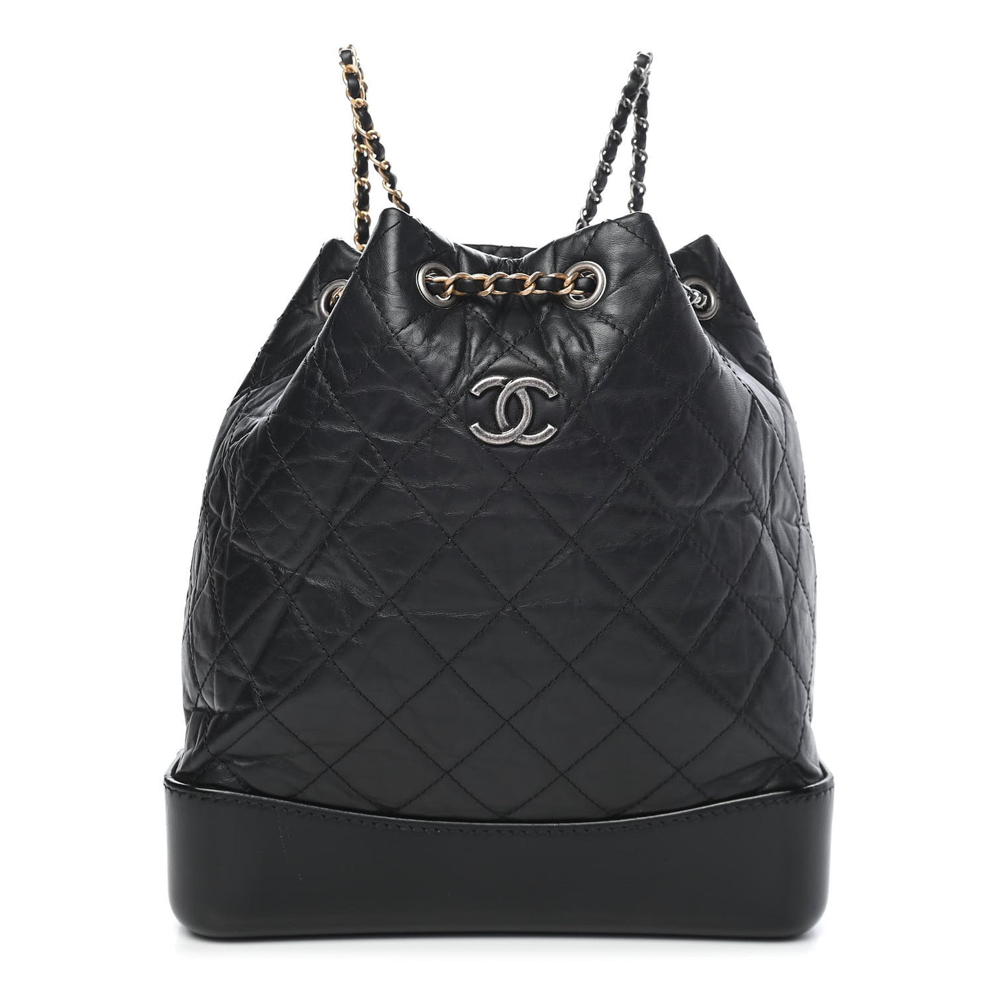 Aged Calfskin Quilted Gabrielle Backpack Black