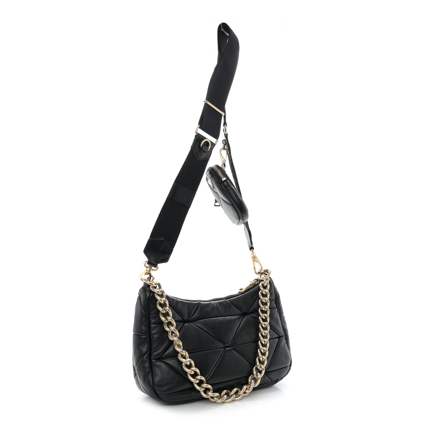 Prada Nappa Re-Nylon Triangle Quilted Patchwork System Shoulder Bag Black 2 of 12
