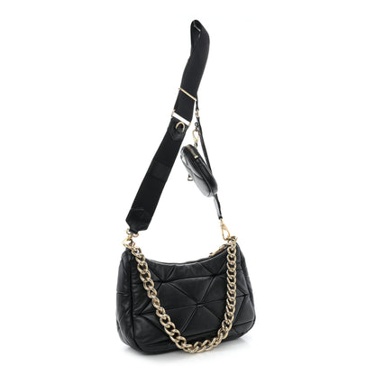 Prada Nappa Re-Nylon Triangle Quilted Patchwork System Shoulder Bag Black 2 of 12