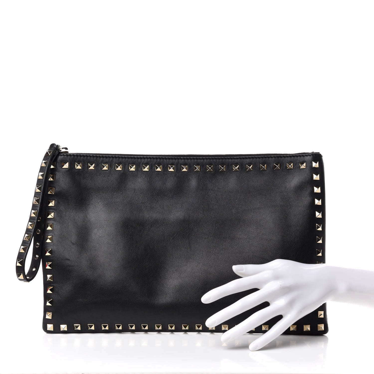 Valentino Garavani Vitello Large Rockstud Zip Wristlet Pouch Black 2 of 6