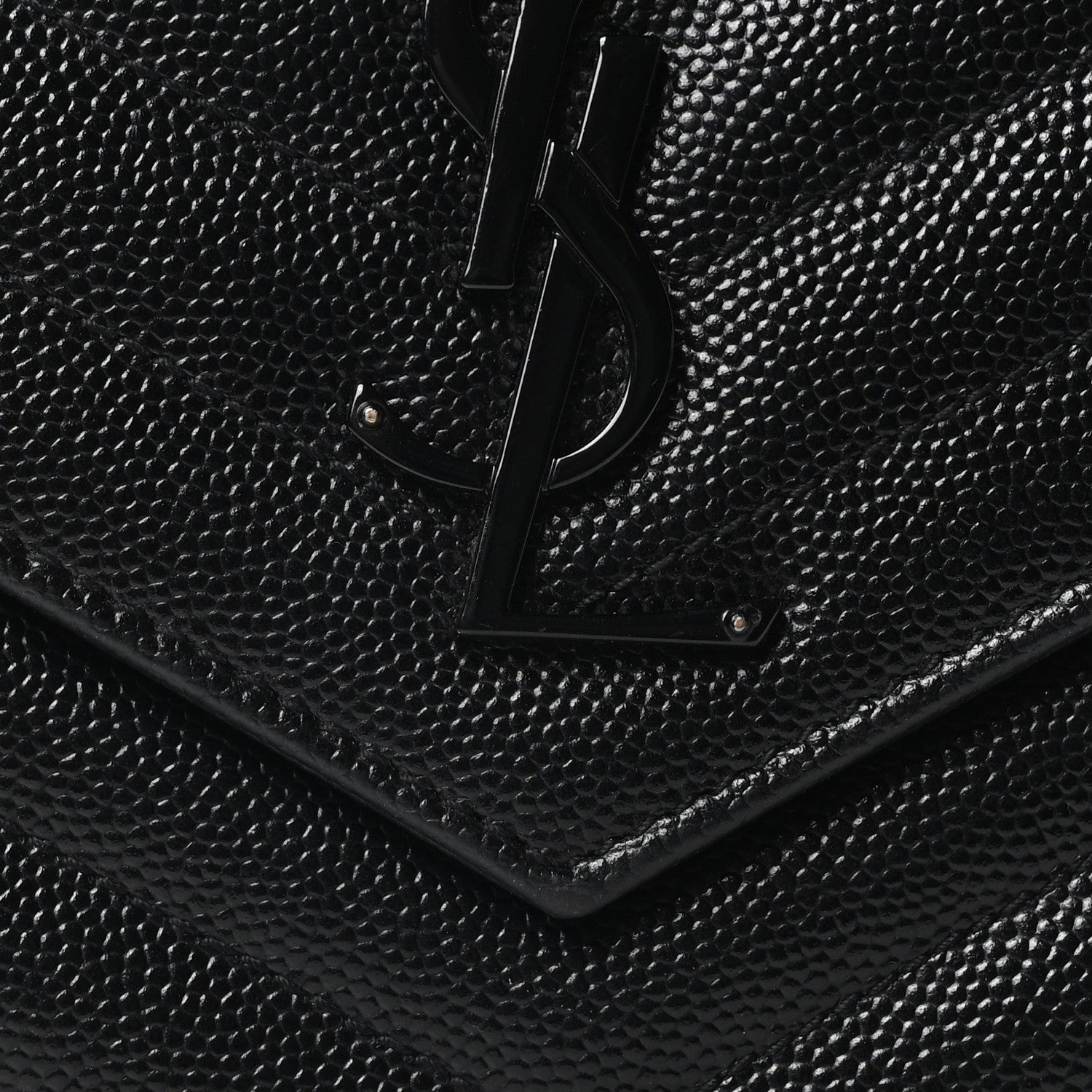 Saint Laurent Grain De Poudre Matelasse Chevron Monogram Monochrome Chain Wallet Black 12 of 17