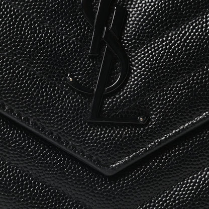 Saint Laurent Grain De Poudre Matelasse Chevron Monogram Monochrome Chain Wallet Black 12 of 17