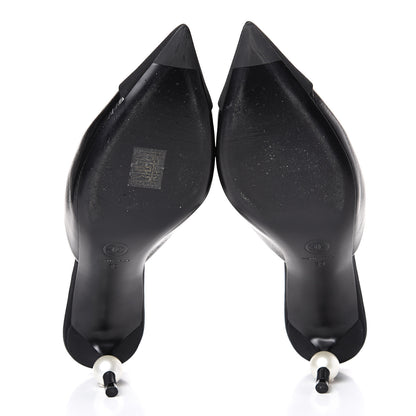 Chanel Patent Grosgrain Cap Toe Pearl Mule 39 Black 6 of 13