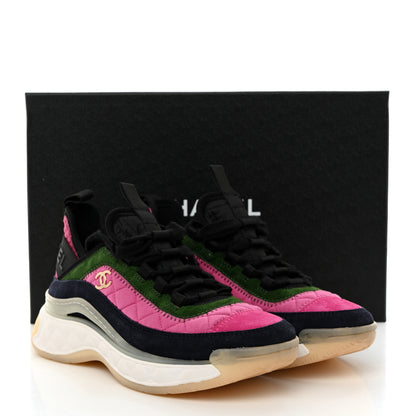 Chanel Fabric Suede Calfskin CC Sneakers 35.5 Dark Pink Green 9 of 9