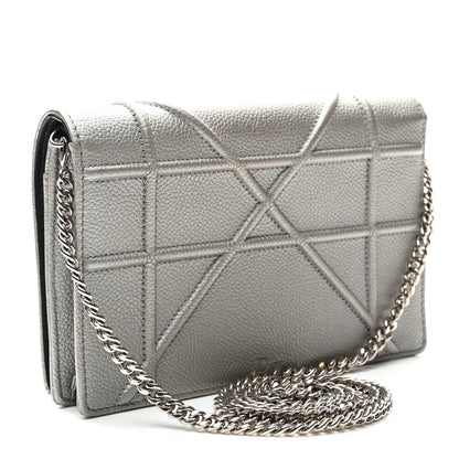 Christian Dior Metallic Grained Calfskin Diorama Wallet on Chain Pouch Silver 3 of 9