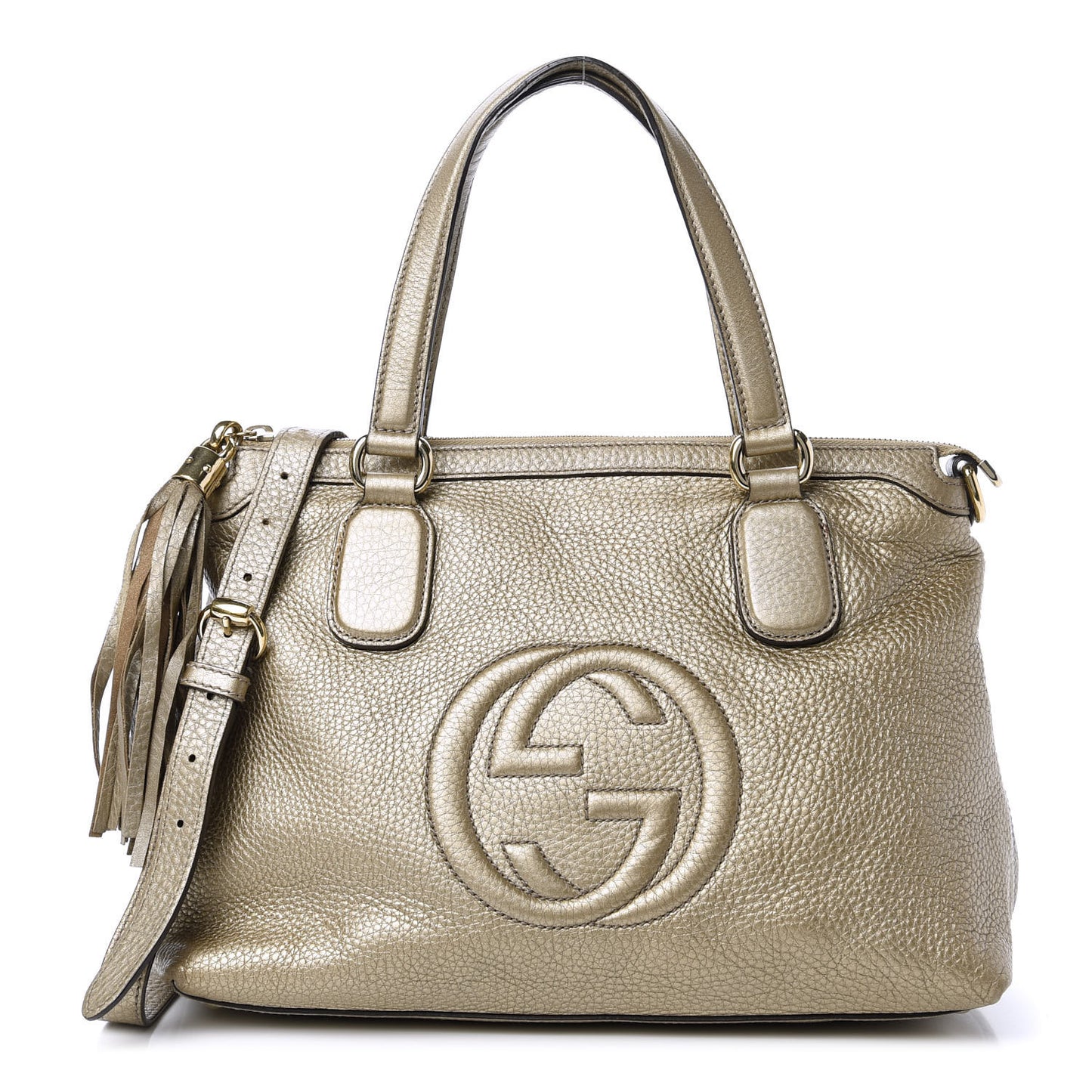 Metallic Cellarius Calfskin Small Soho Top Handle Satchel Golden Beige