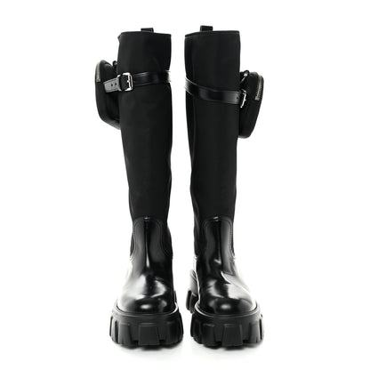 Prada Spazzolato Rois Re-Nylon Metal Triangle Logo Monolith Pouch Pocket 55mm Tall Boots 37 Black 2 of 9