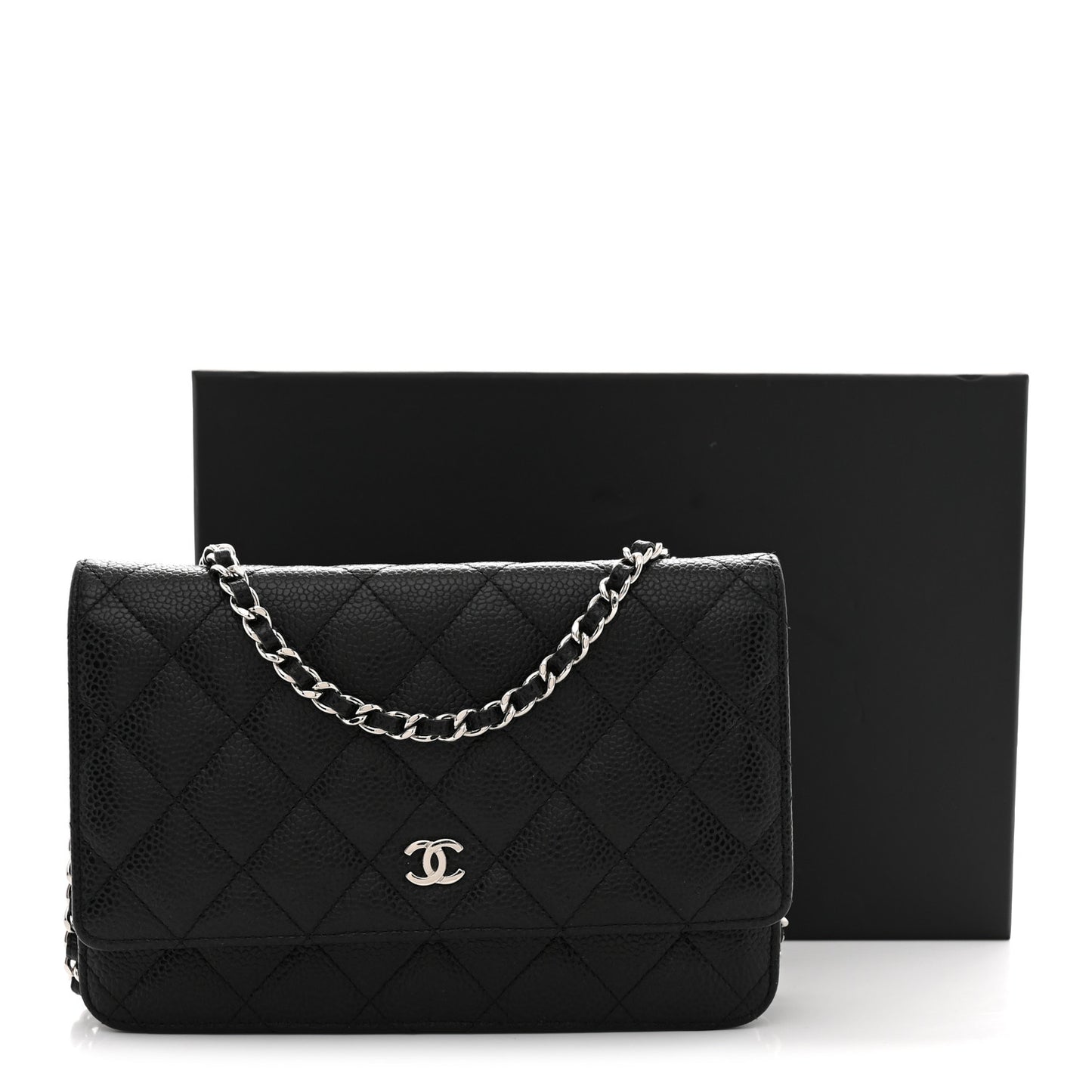 Caviar Quilted Wallet on Chain WOC Black