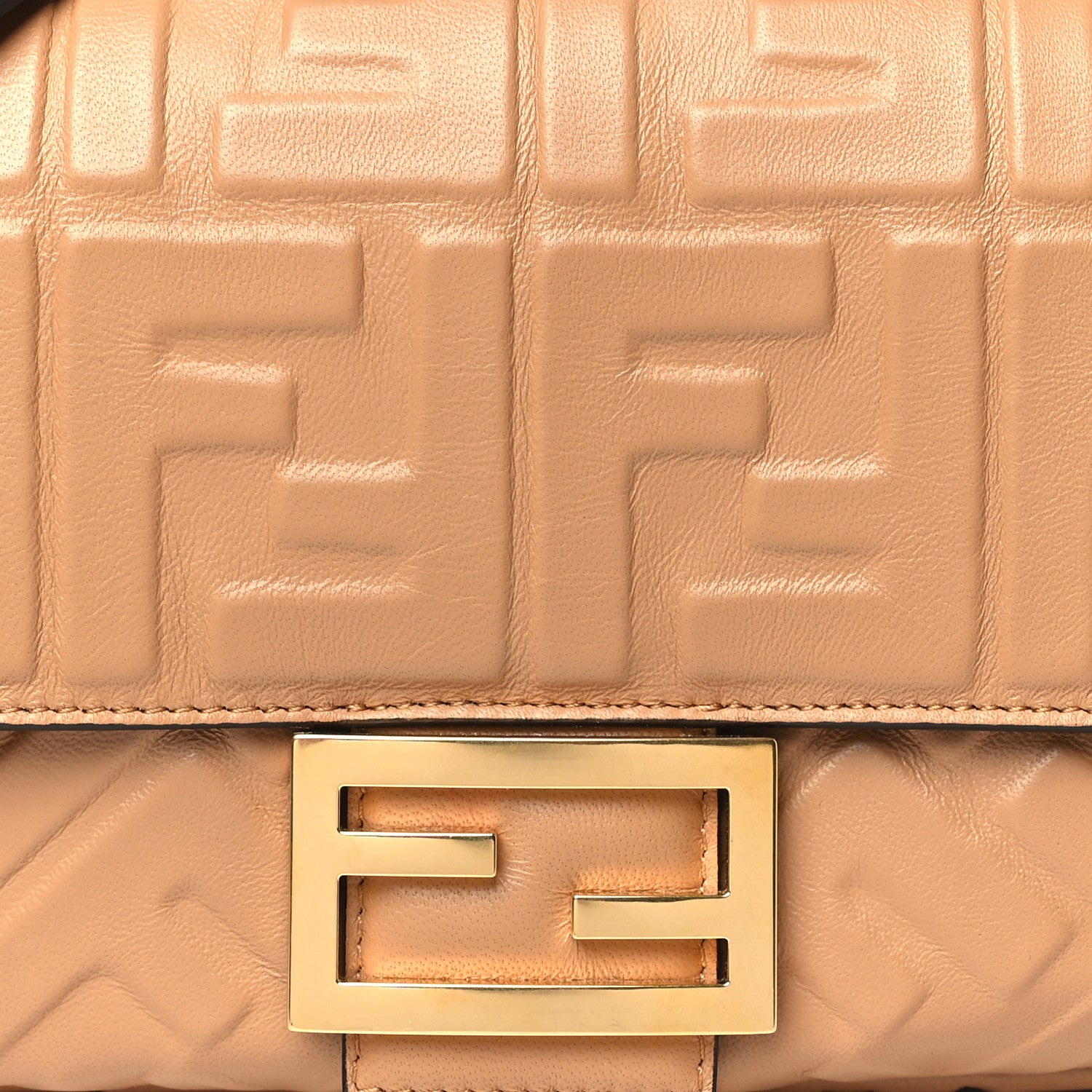 Fendi Nappa FF 1974 Embossed Baguette Miele Scuro 8 of 12