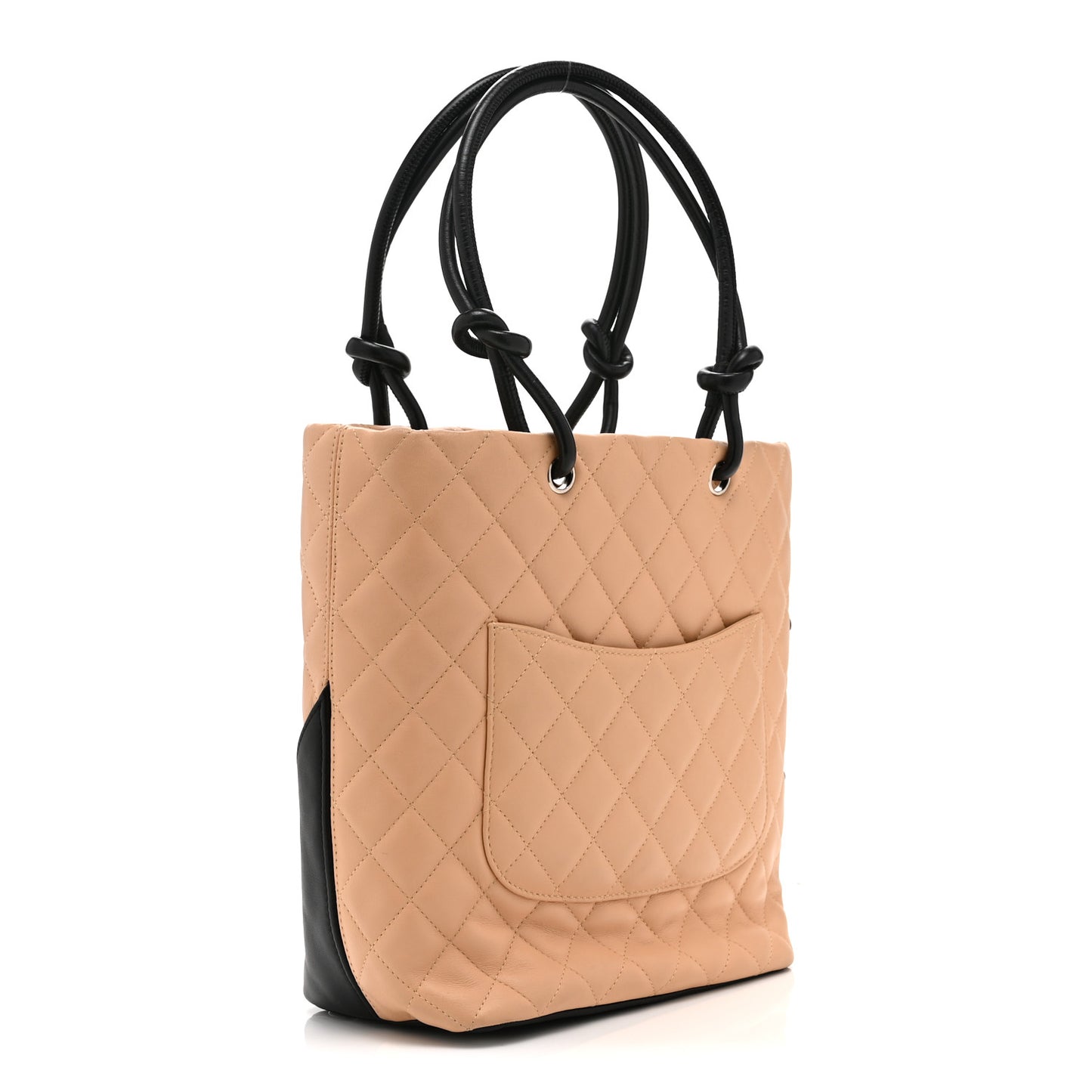 Calfskin Quilted Medium Cambon Tote Beige Black