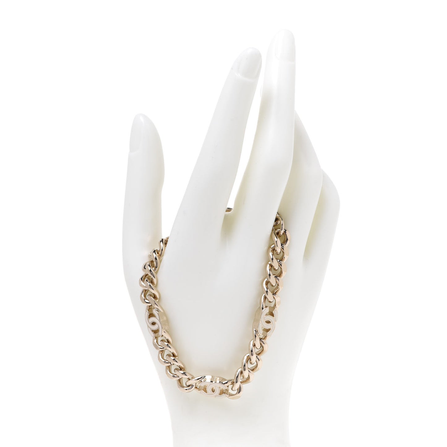 Enamel Metal CC Chain Bracelet Gold White