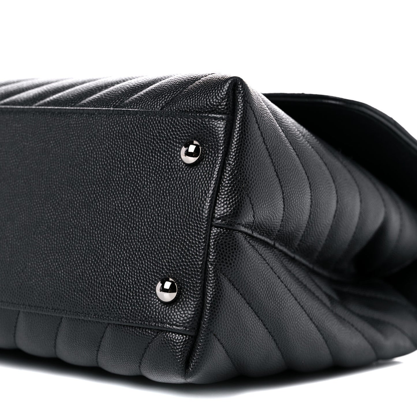 Caviar Chevron Quilted Medium Coco Handle Flap Black