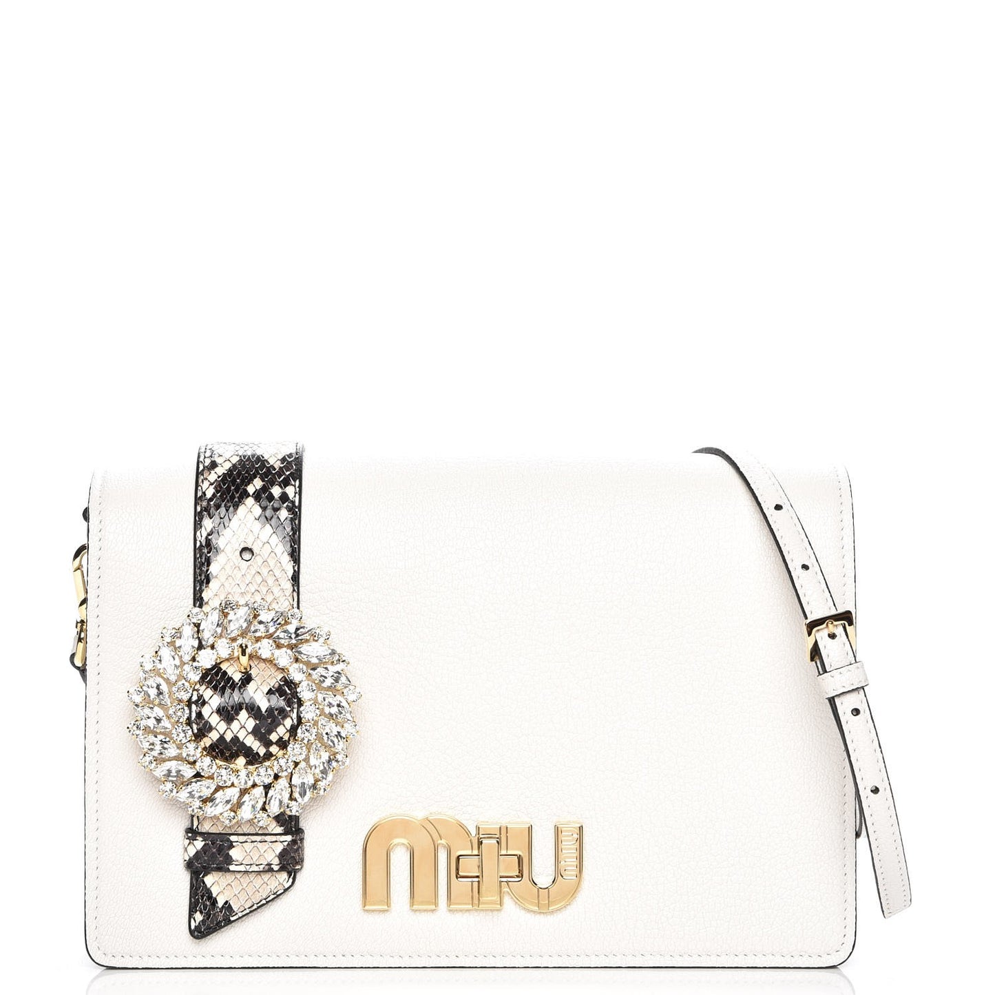 Goatskin Madras Ayers Crystal Embellished Shoulder Bag Bianco Rocci