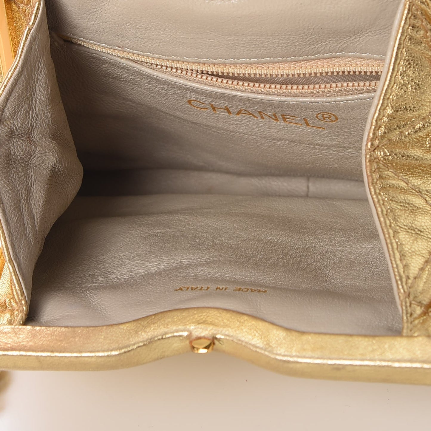 Metallic Lambskin Framed Waist Chain Belt Bag Gold