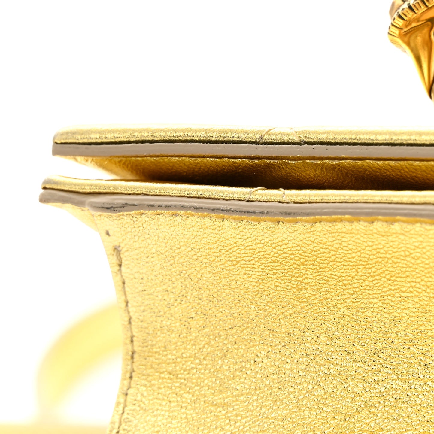 Metallic Calfskin Quilted Knuckle Shoulder Bag Gold