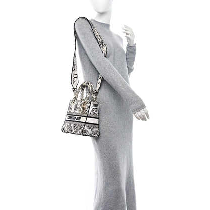 Christian Dior Canvas Embroidered Plan de Paris Medium Lady D-Lite White Black 2 of 8