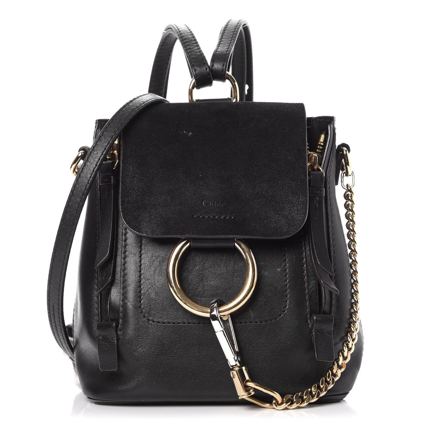 Suede Calfskin Mini Faye Backpack Black