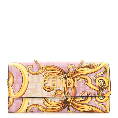 Fendi X VERSACE Glazed Fabric Fendace FF Baroque Continental Wallet On Chain Gold White Rosa 1 of 7