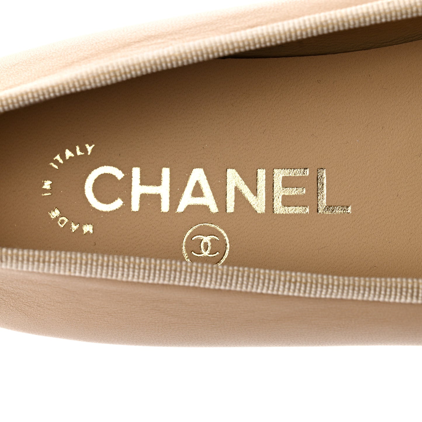 Lambskin Cap Toe Ballerina Flats 38.5 Beige Black