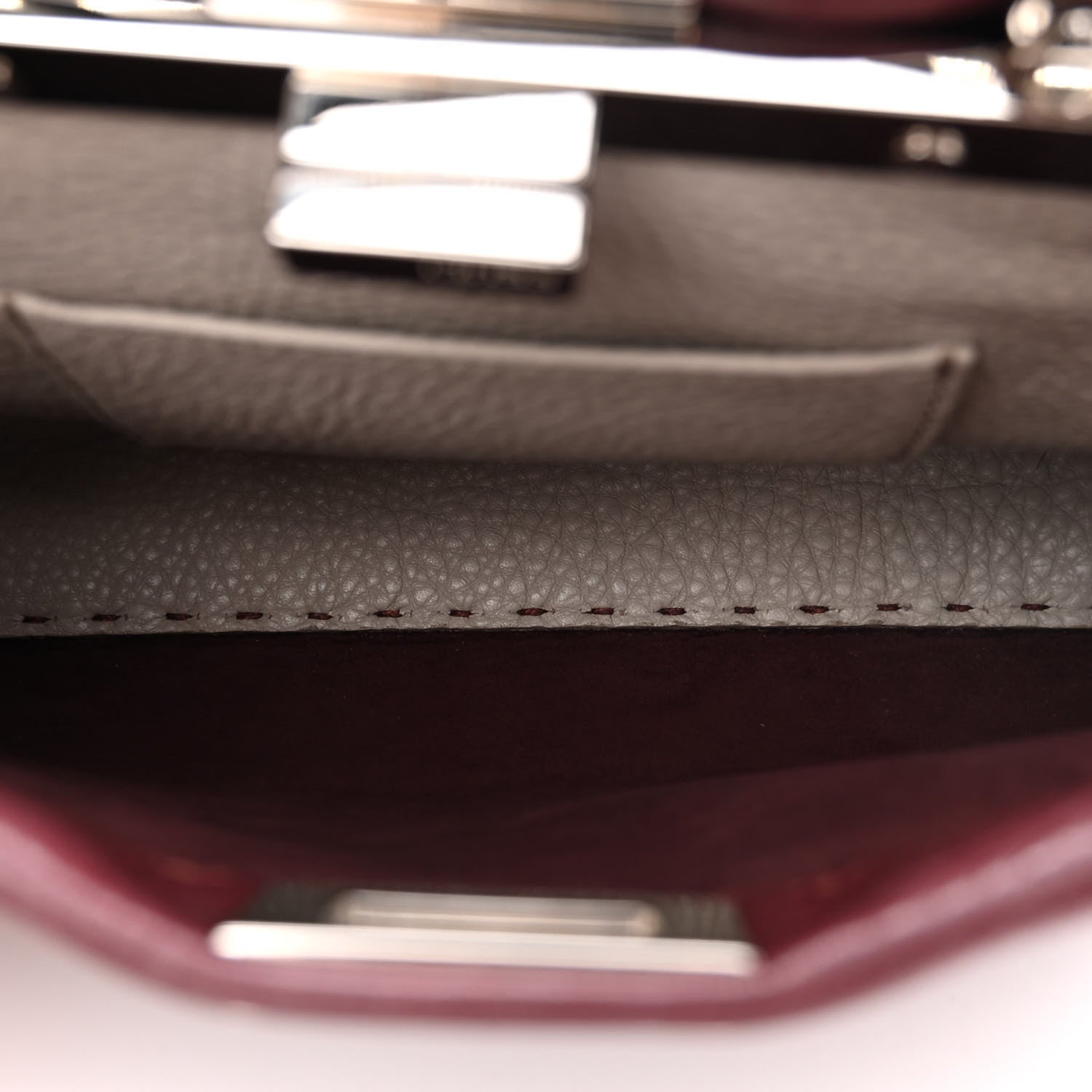 Fendi Cuoio Romano Selleria Bi-Color Mini Peekaboo Iconic Satchel Bordeaux Grigio Polvere 5 of 9