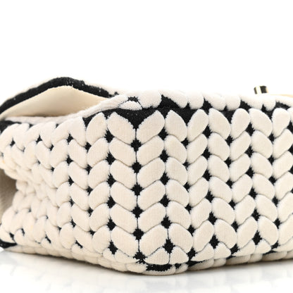 Chanel Calfskin Wool Woven Flap White Black 9 of 10