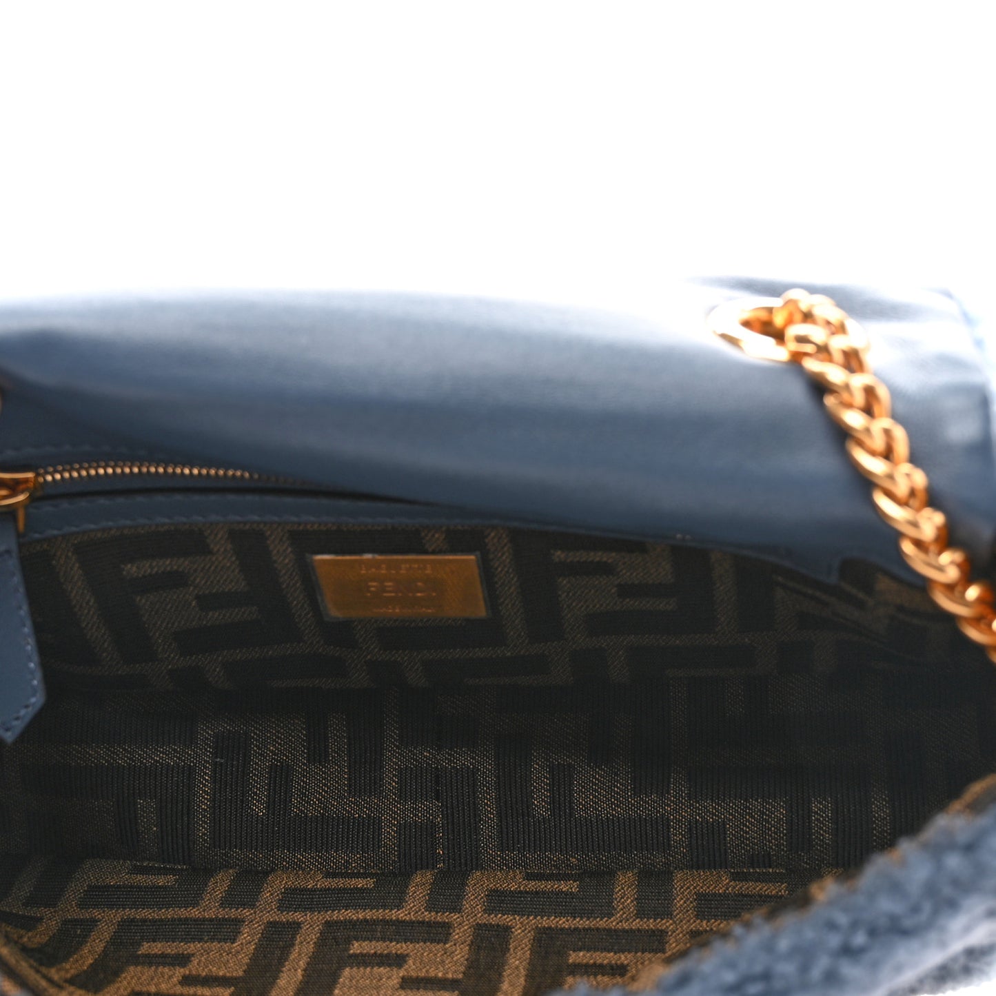 Shearling FF Midi Chain Baguette Mirto