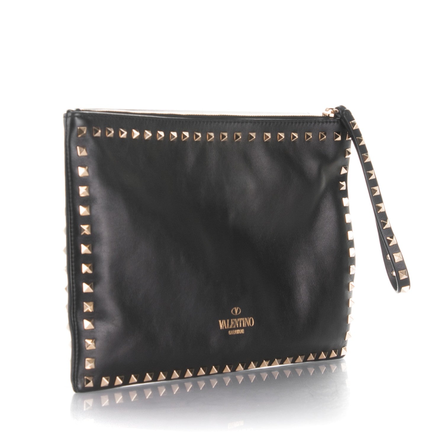 Valentino Garavani Vitello Large Rockstud Zip Wristlet Pouch Black 3 of 7