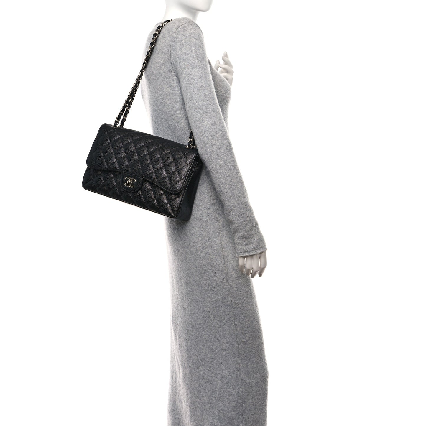 Caviar Quilted Jumbo Double Flap Black
