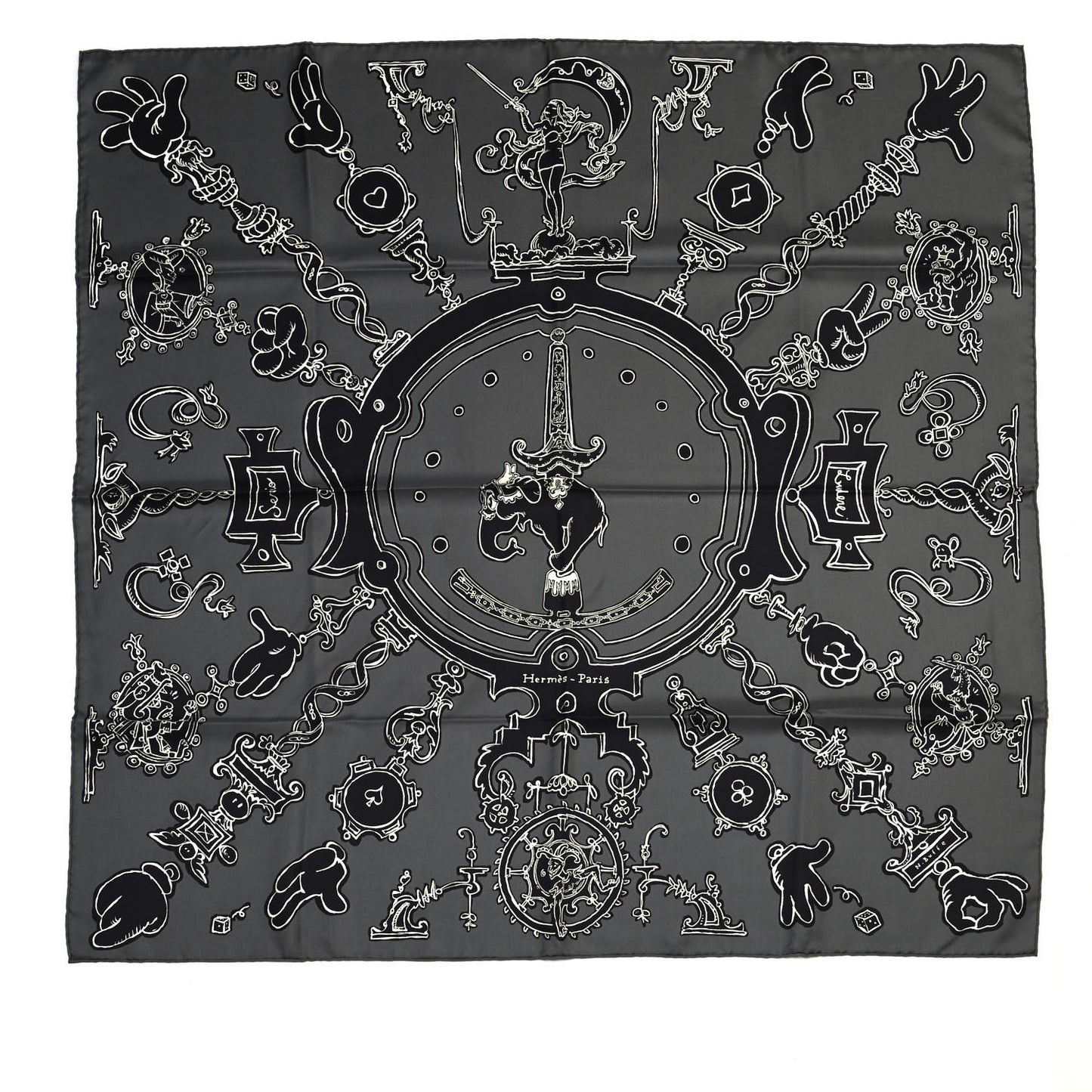 Silk Serio Ludere Scarf 90 Grey Black White