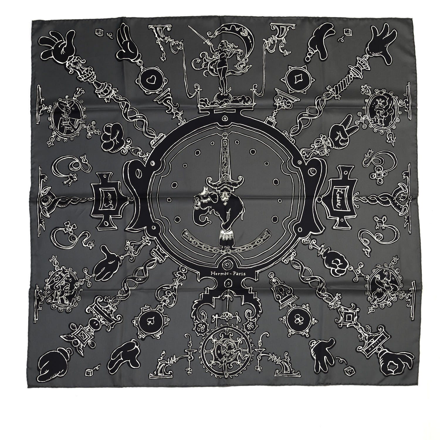 Hermes Silk Serio Ludere Scarf 90 Grey Black White 1 of 5