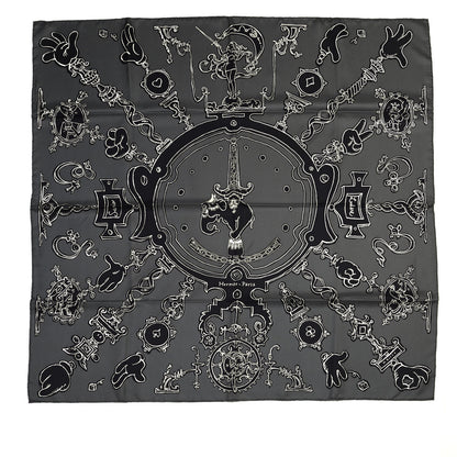 Hermes Silk Serio Ludere Scarf 90 Grey Black White 1 of 5