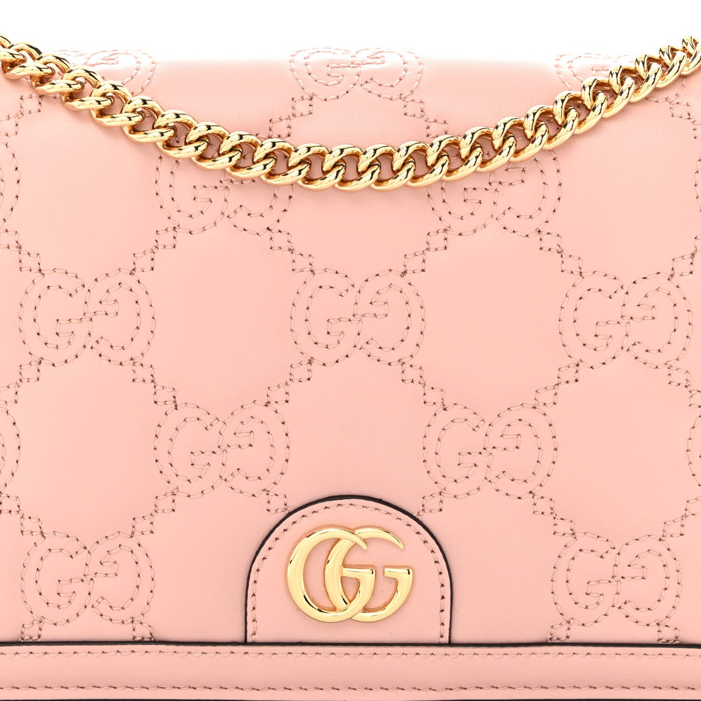 Calfskin GG Matelasse Chain Wallet Perfect Pink