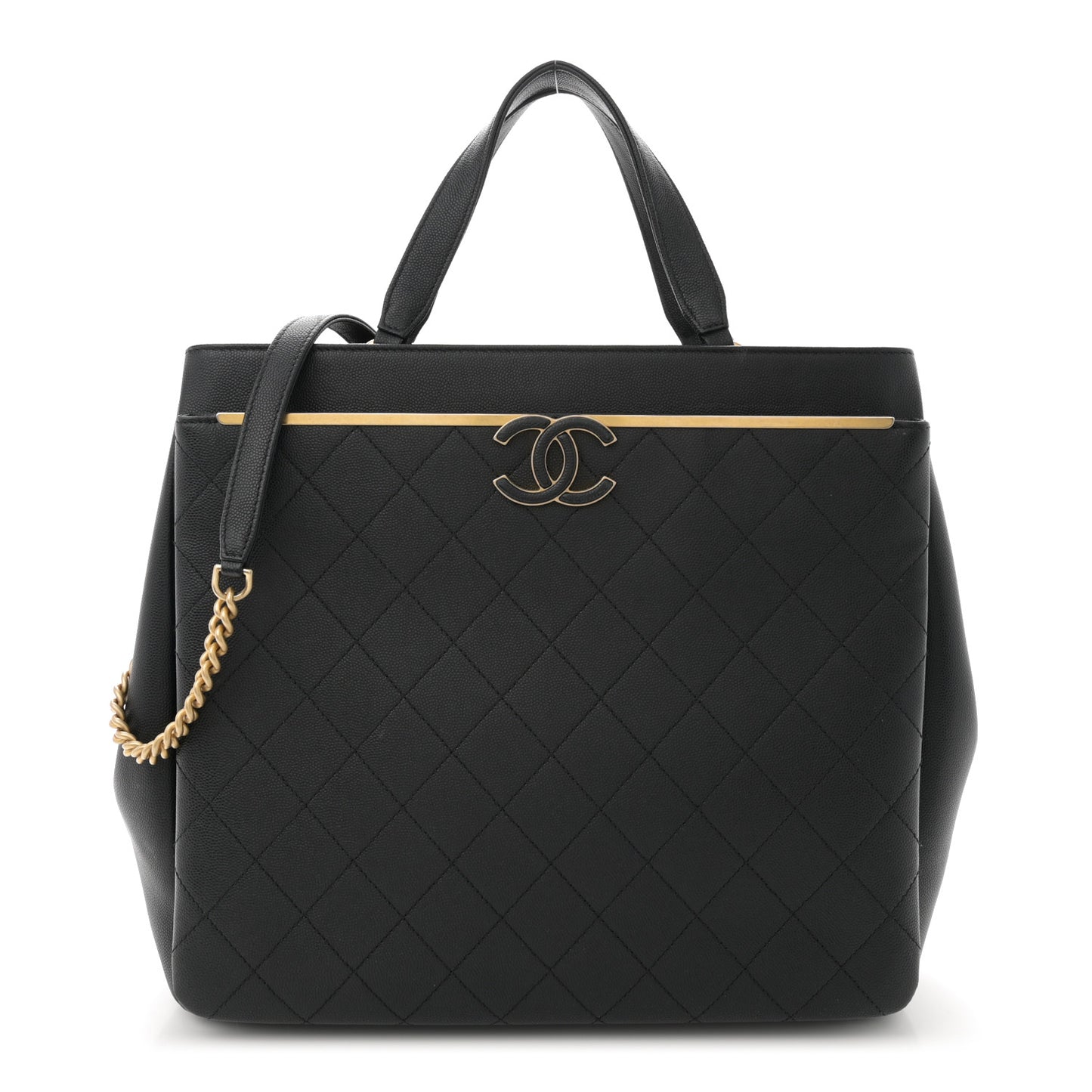 Grained Calfskin Stitched Lady Coco Top Handle Tote Black