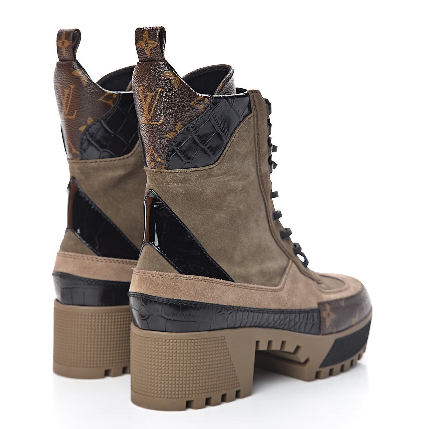 Suede Calfskin Monogram Laureate Platform Desert Boots 36.5 Taupe