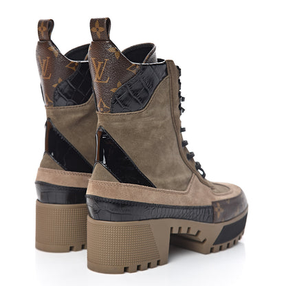 Louis Vuitton Suede Calfskin Monogram Laureate Platform Desert Boots 36.5 Taupe 4 of 9