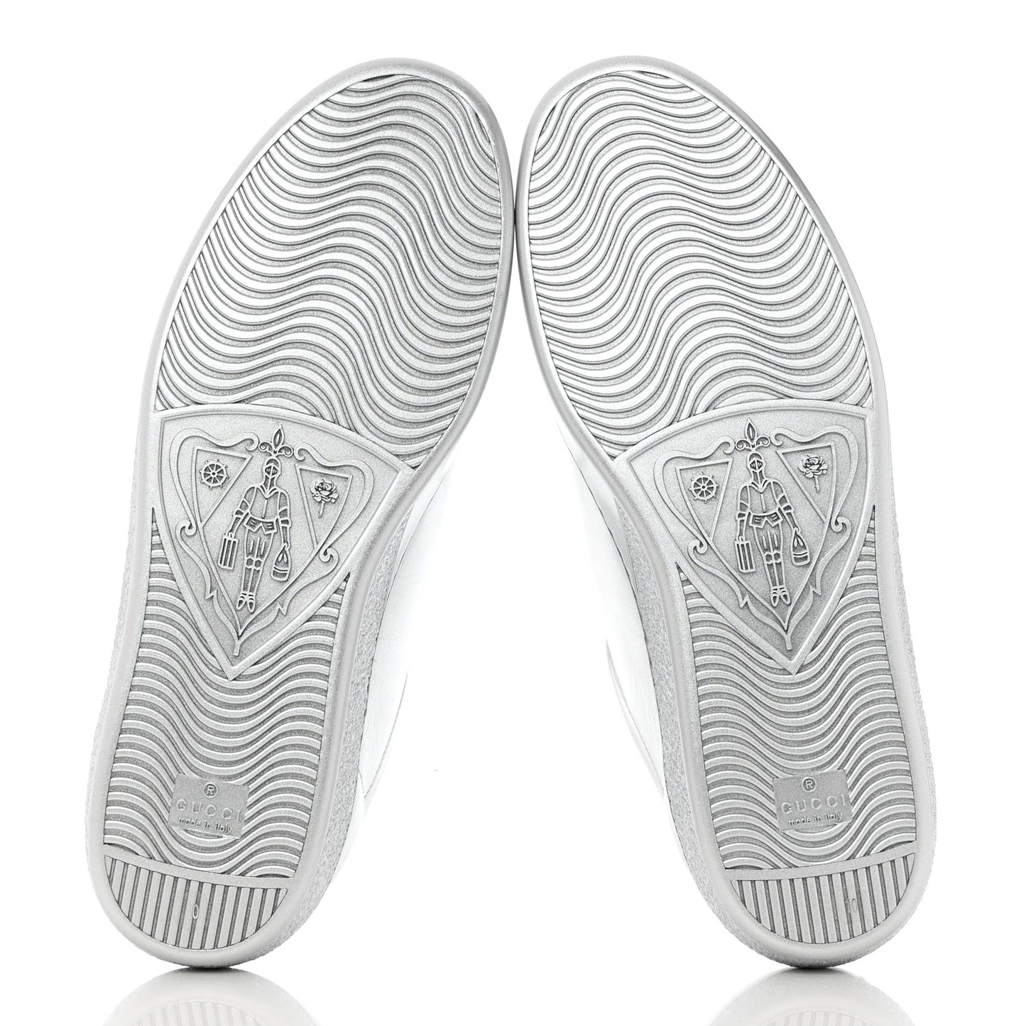 Metallic Nappa Interlocking G Perforated Mens Ace Sneakers 10 Argento