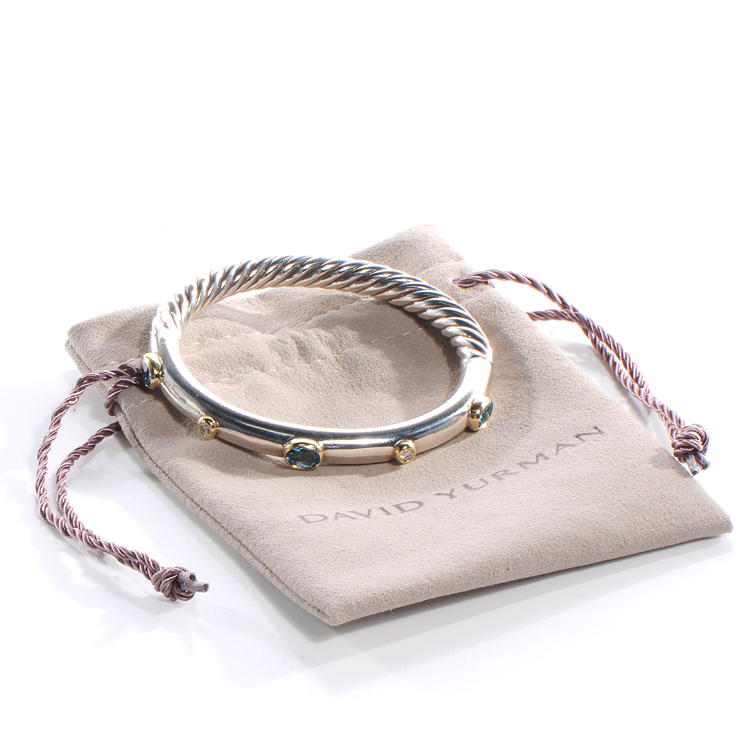 David Yurman Sterling Silver 18K Yellow Gold Blue Topaz Diamond 7mm Renaissance Bangle Bracelet 7 of 7