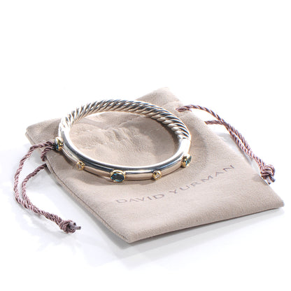 David Yurman Sterling Silver 18K Yellow Gold Blue Topaz Diamond 7mm Renaissance Bangle Bracelet 7 of 7