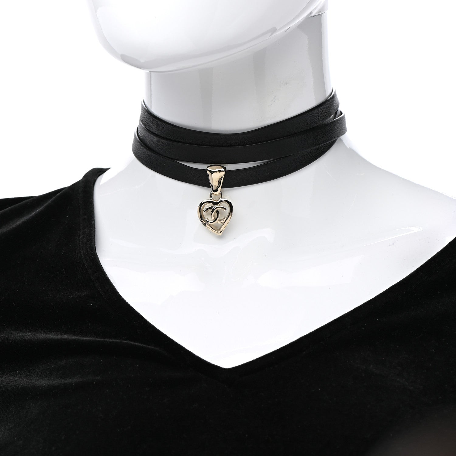 Chanel Lambskin CC Heart Choker Necklace Black 2 of 4