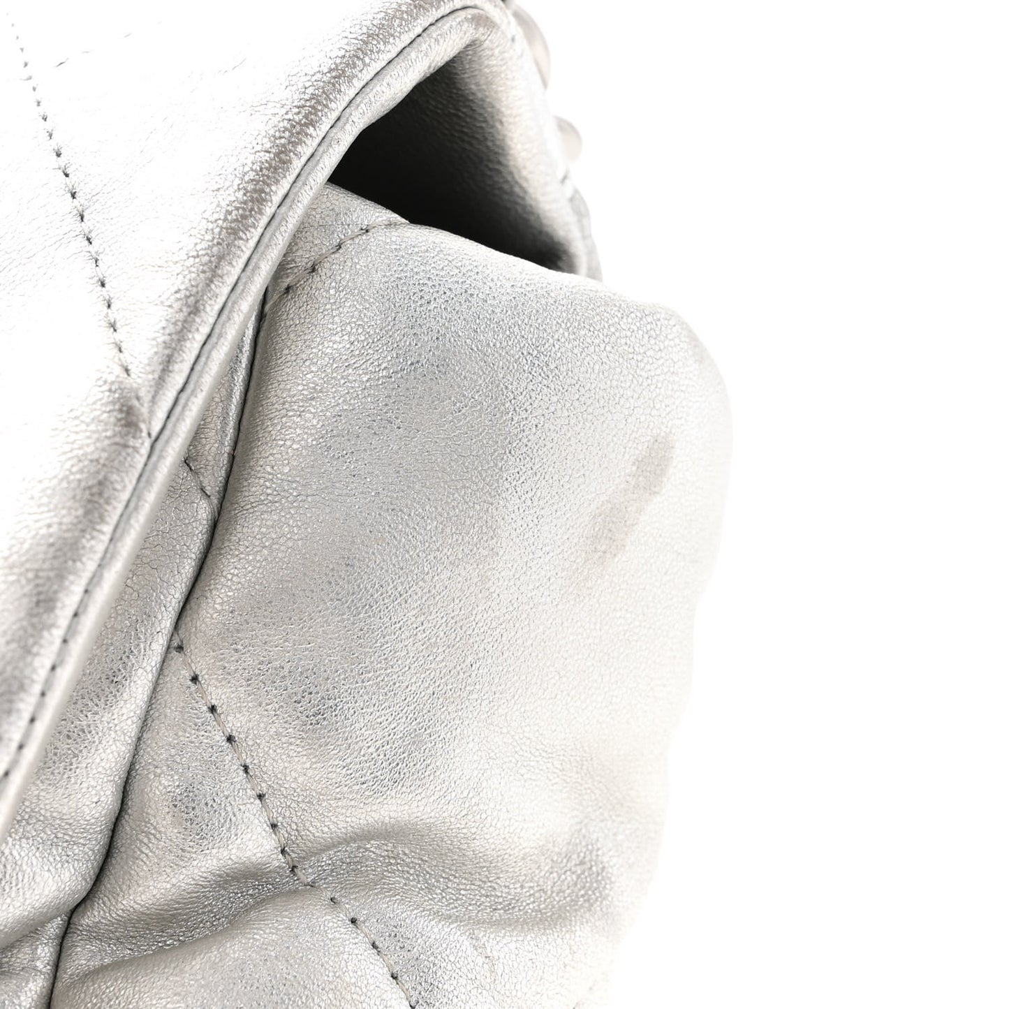 Metallic Lambskin Quilted Large Chanel 19 Flap Silver
