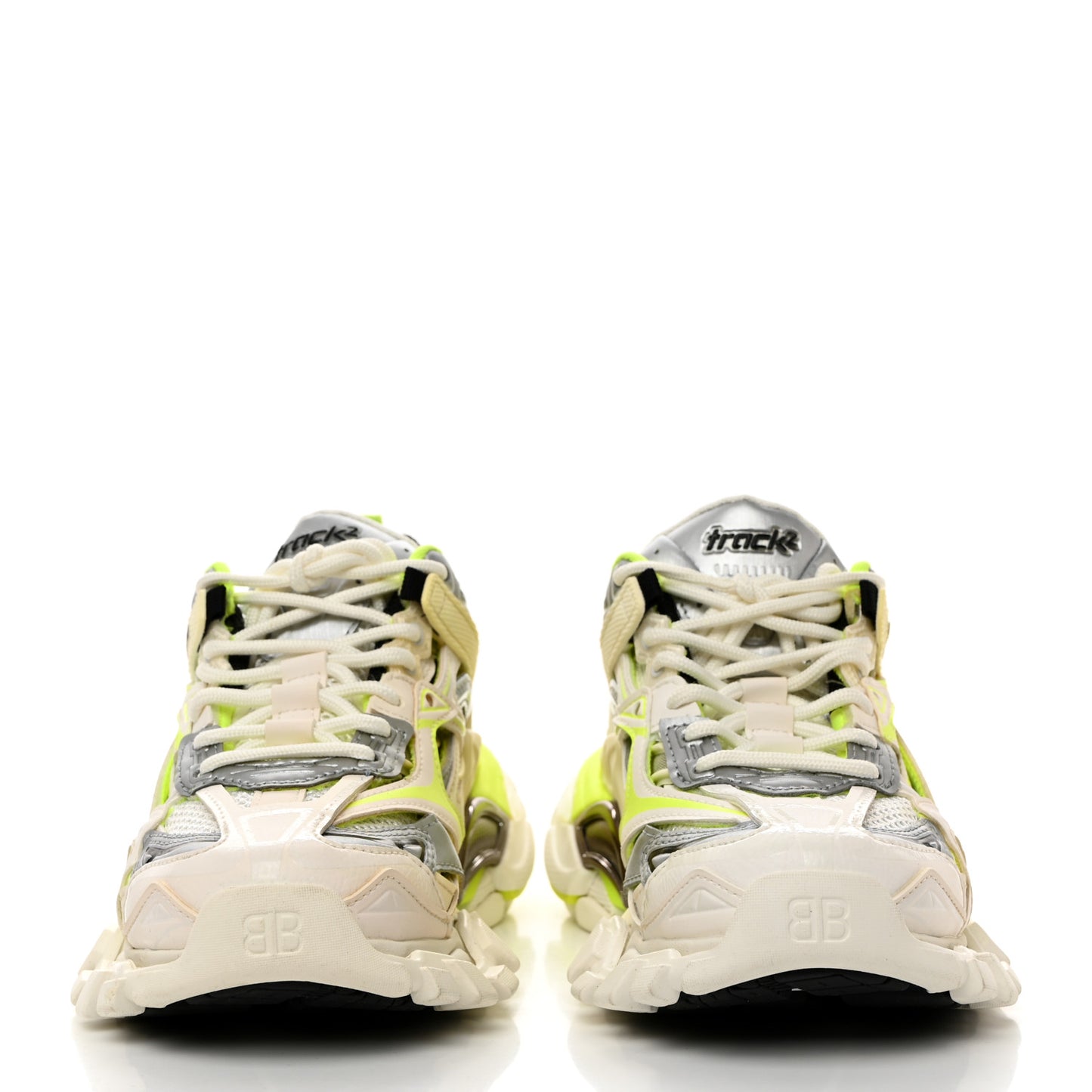 Rubber Mesh Bi-Color Womens Track.2 Open Sneakers 35 White Fluo Yellow