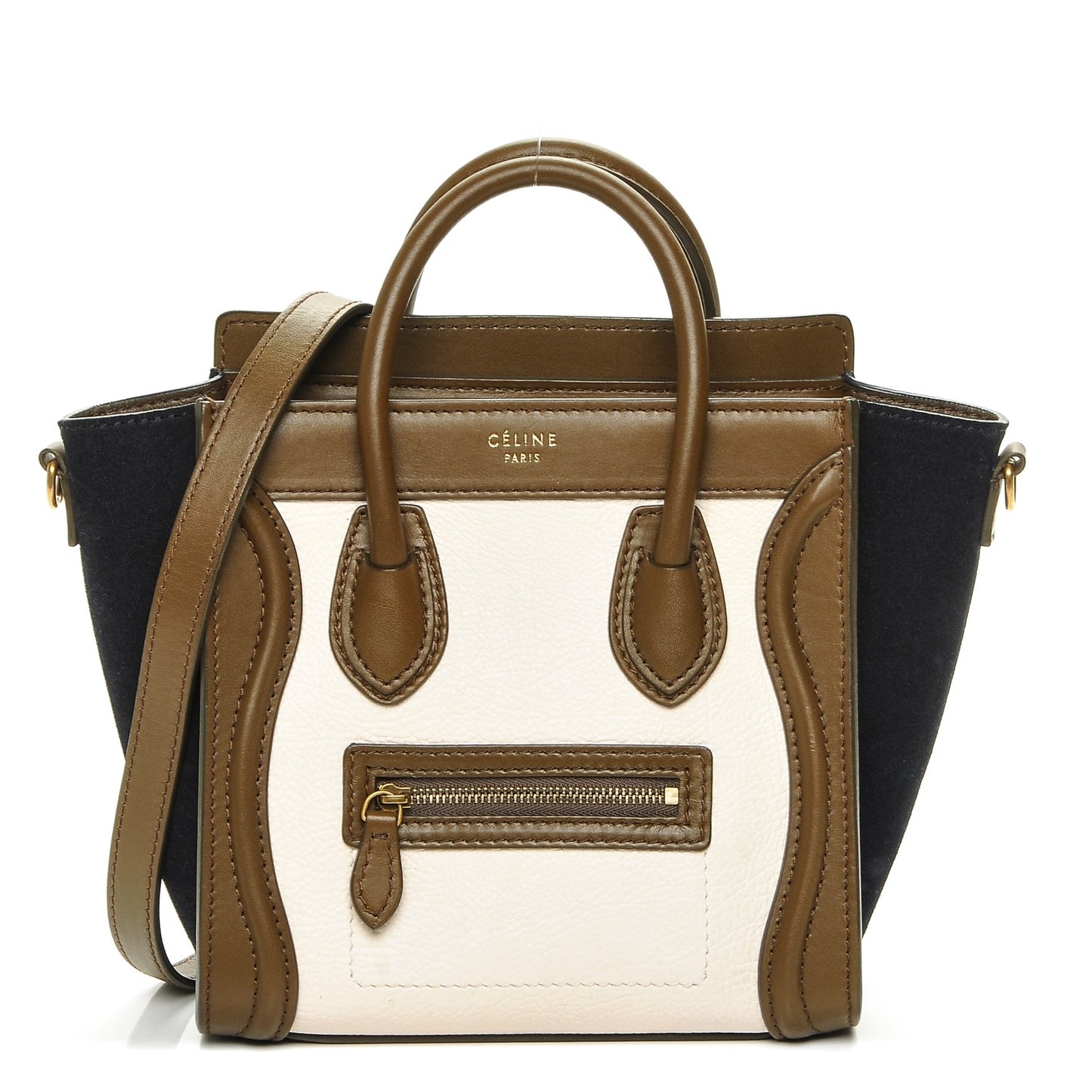 Calfskin Suede Nano Tri-Color Luggage Cream